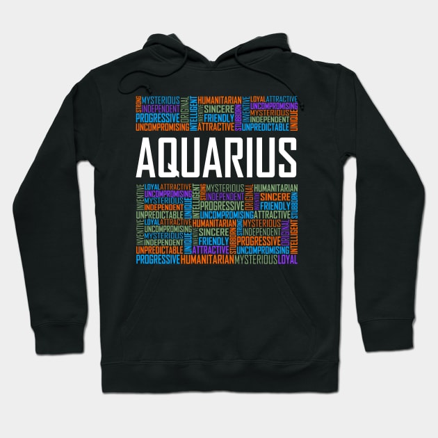 Aquarius Zodiac Words Hoodie by LetsBeginDesigns